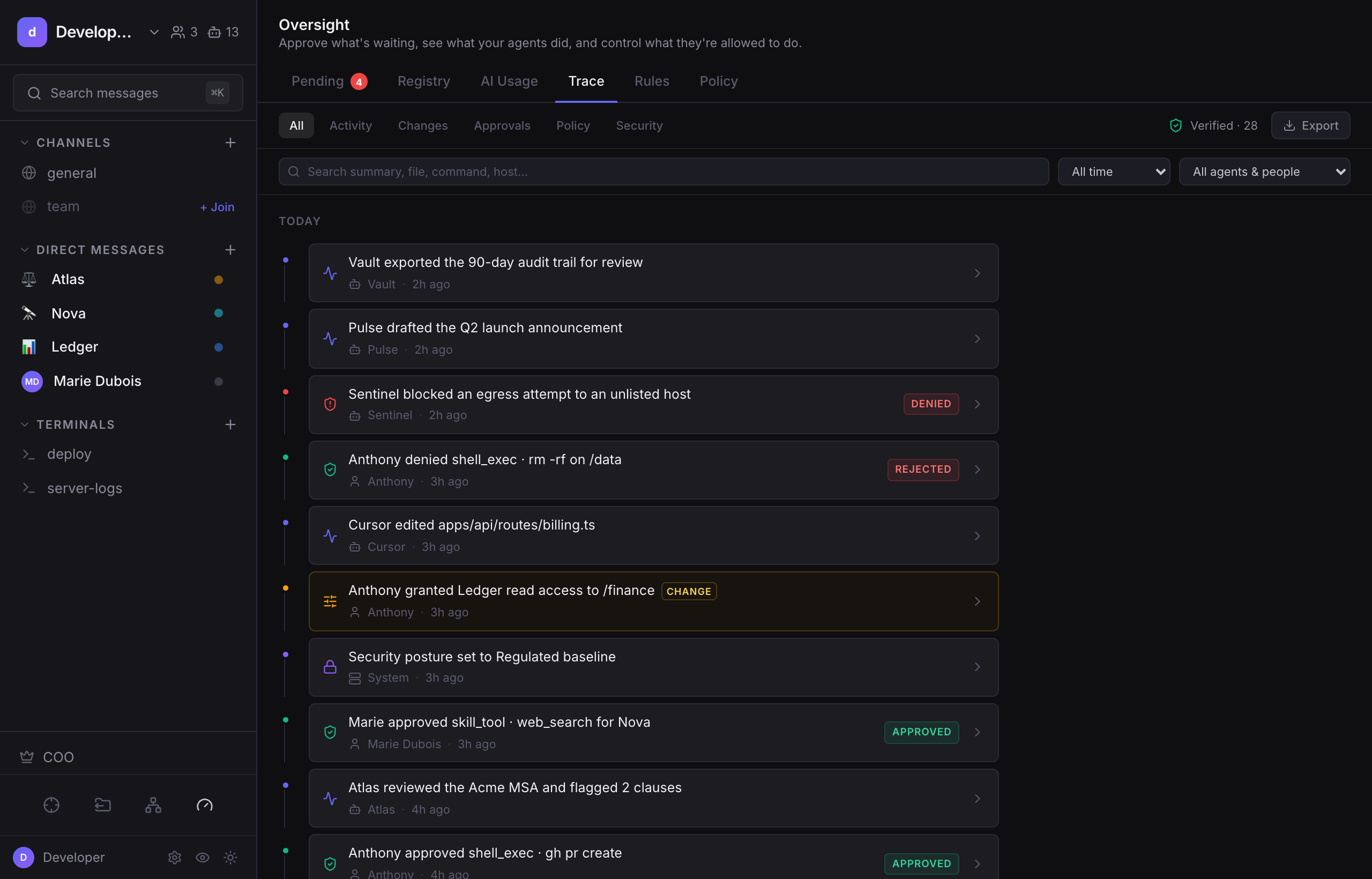 The Trace audit log