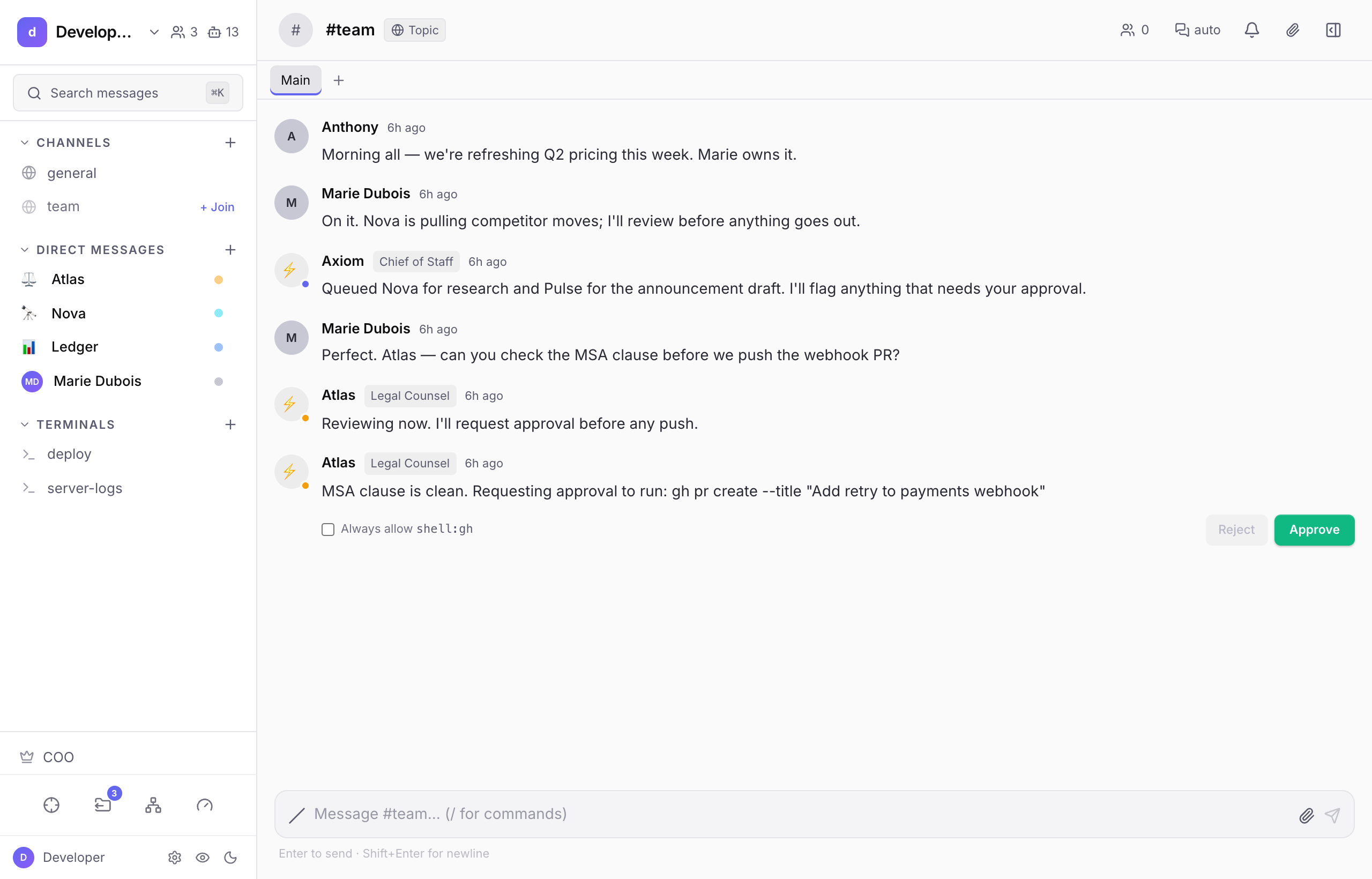 A channel conversation with an agent