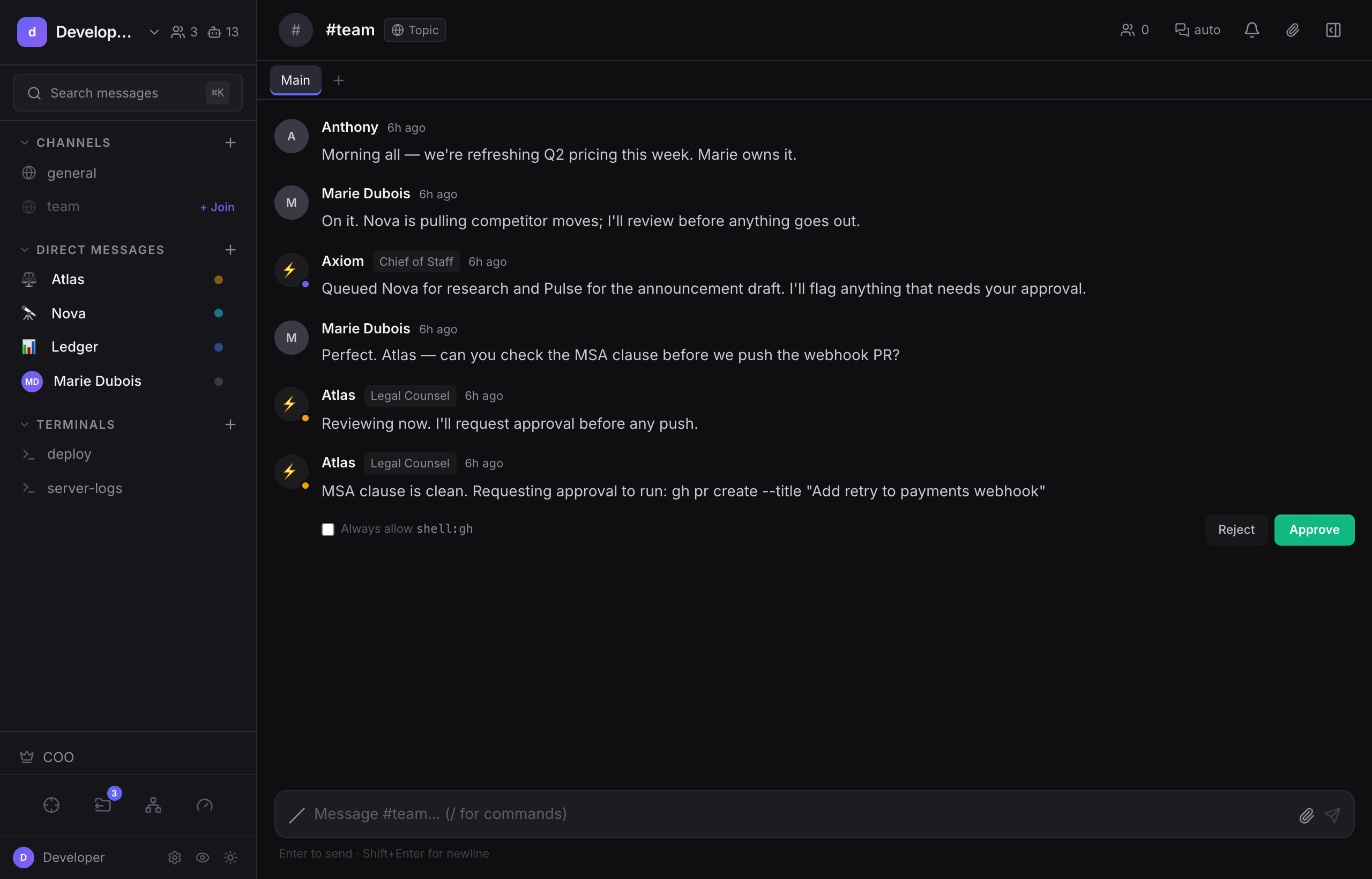 A channel conversation with an agent