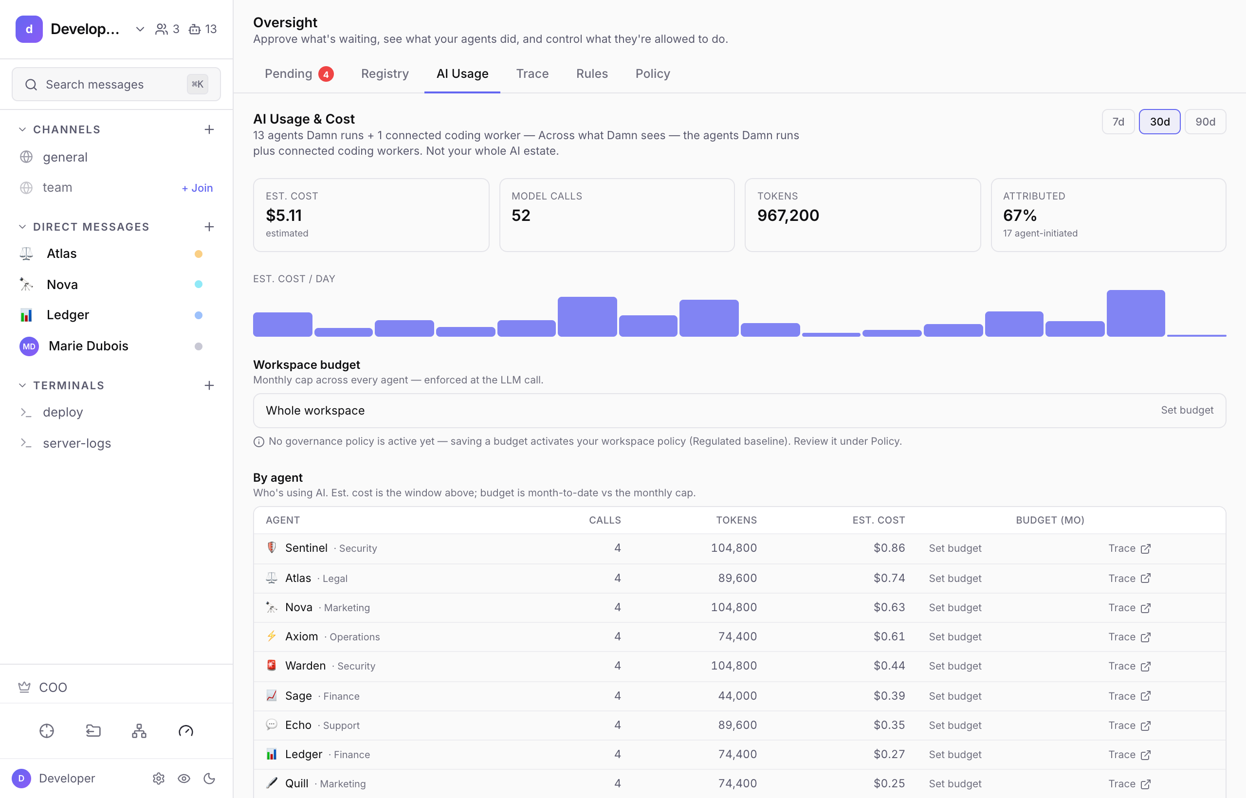 AI usage and cost breakdown