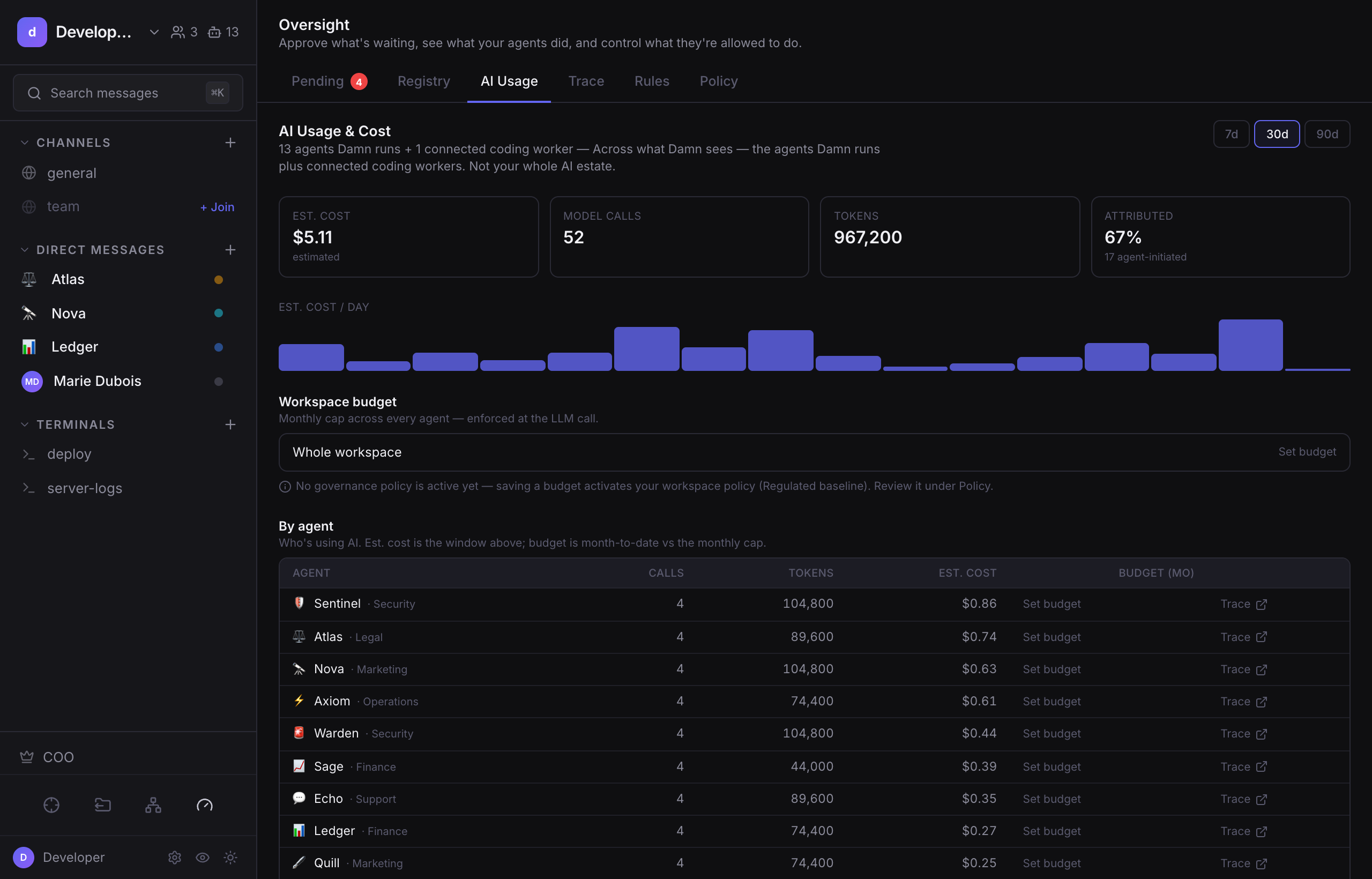AI usage and cost breakdown